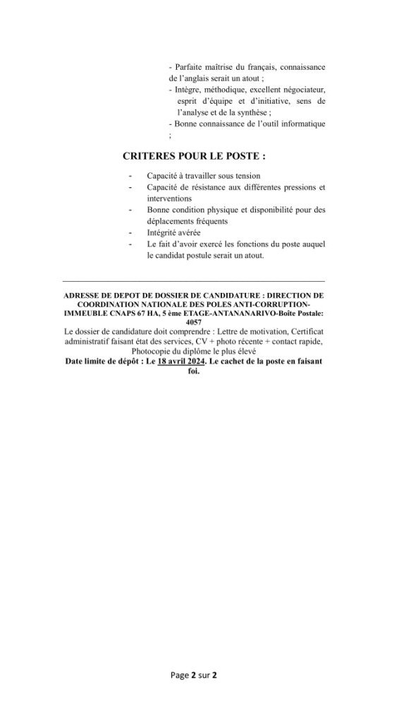 Avis de recrutement page 2 sur 2