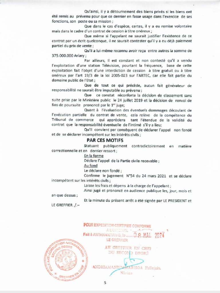 ARRET N°99 DU 03 DECEMBRE 2021