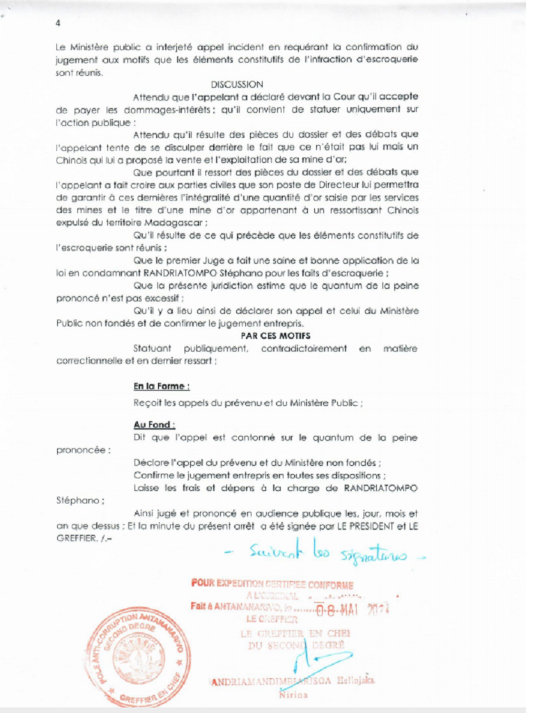 ARRETN°57 DU 23 JUILLET 2021