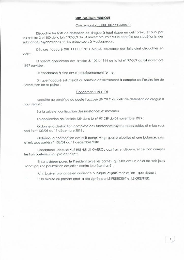 Arrêt N°45 du 29 Octobre 2019 Dossier N° 19/19-CR/PAC/TANA  N°48/19-COO/PAC/TANA