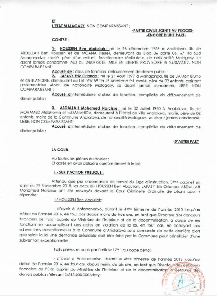 ARRET N°20 DU 21 JUILLET 2021